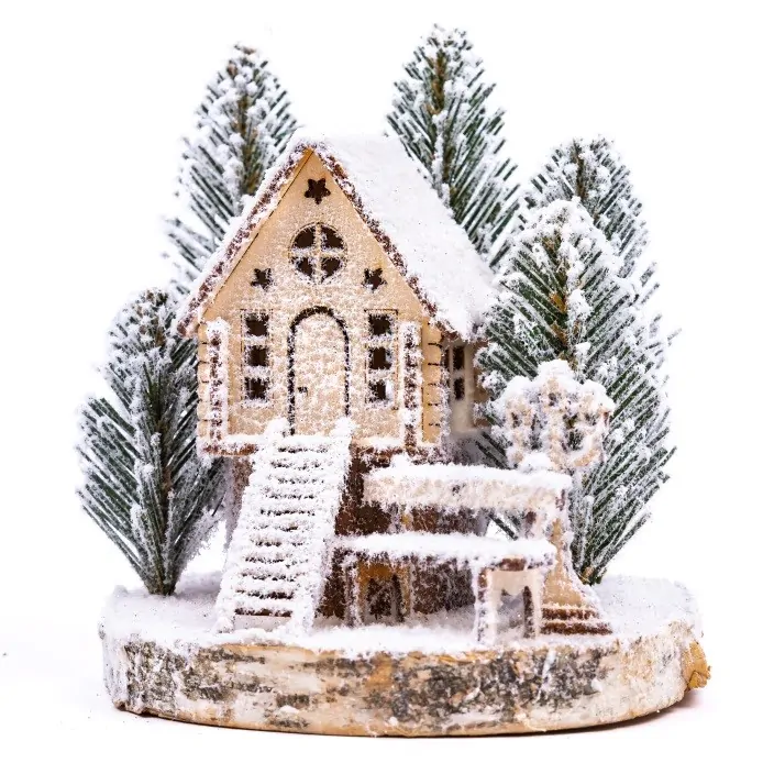 Διακοσμητική χριστουγεννιάτικη σύνθεση με σπιτάκι χιονισμένο - Decorland