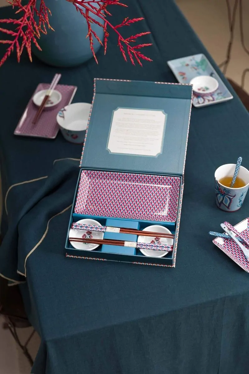 Giftset Sushi Oriental Flower Festival blue με στρογγυλά μπωλ - Pip Studio - Image 2
