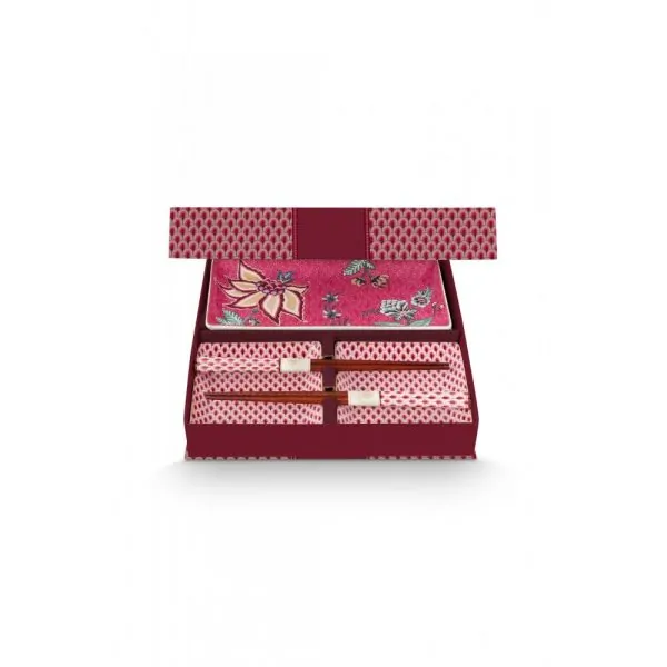Giftset Sushi Oriental Flower Festival pink με τετράγωνα μπωλ - Pip Studio
