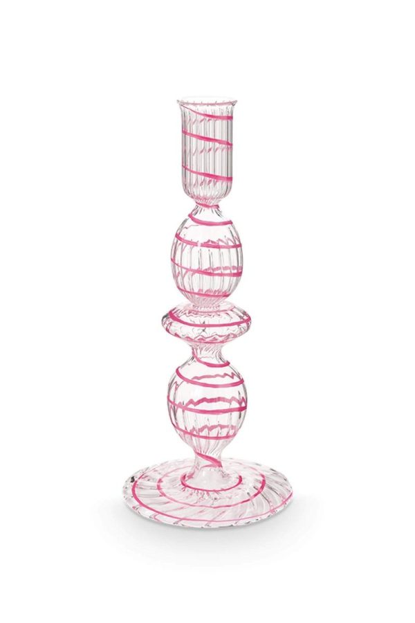 Κηροπήγιο Swirl γυάλινο ροζ 20εκ. - Pip Studio