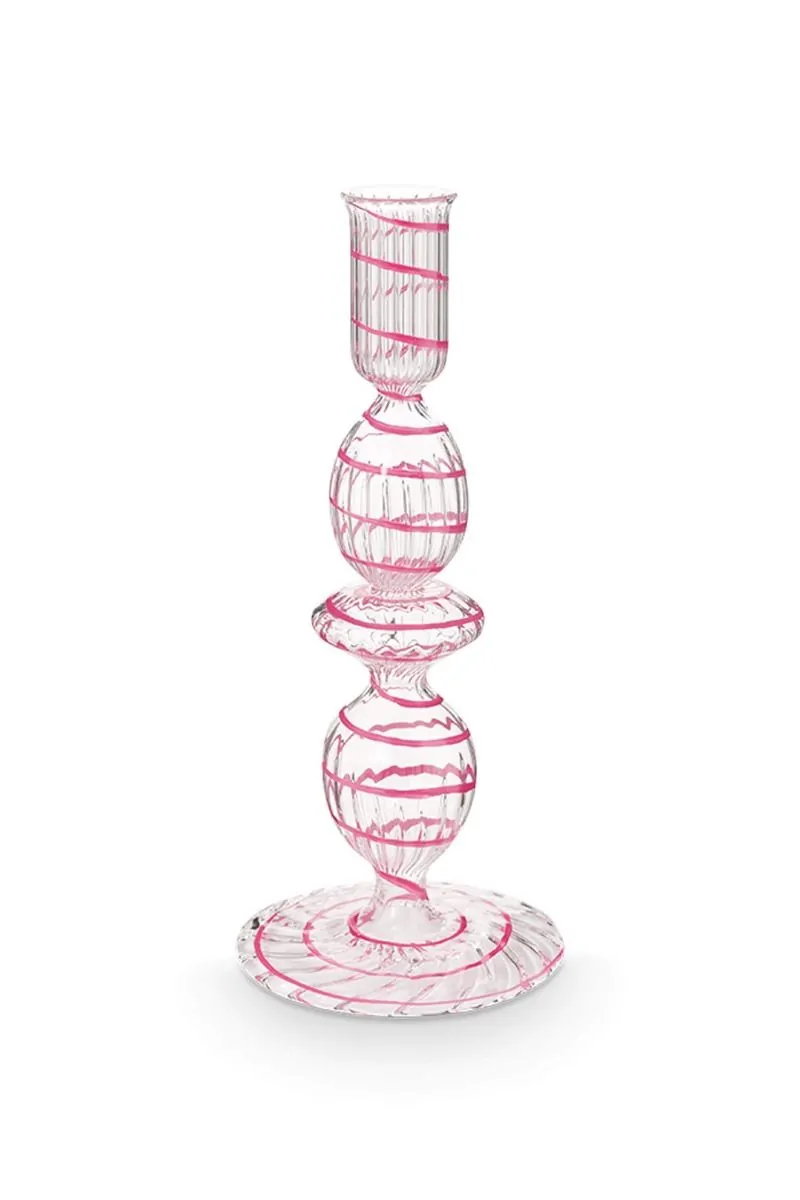 Κηροπήγιο Swirl γυάλινο ροζ 20εκ. - Pip Studio