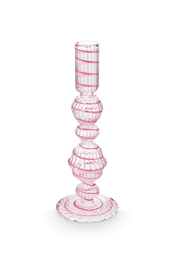 Κηροπήγιο Swirl γυάλινο ροζ 22εκ. - Pip Studio