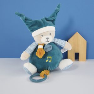 Μουσικό αρκουδάκι πετρόλ 19cm. - Doudou et Compagnie