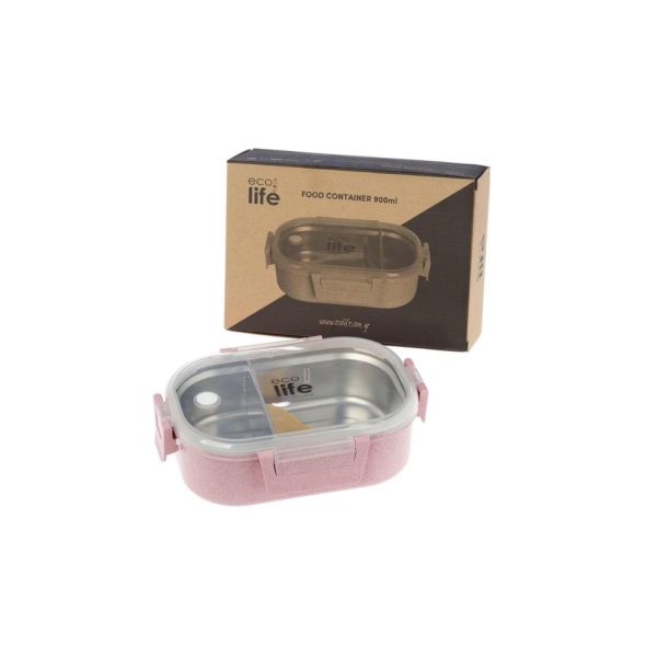 Φαγητοδοχείο με inox εσωτερικό & χώρισμα 900ml. light pink  -  Eco Life