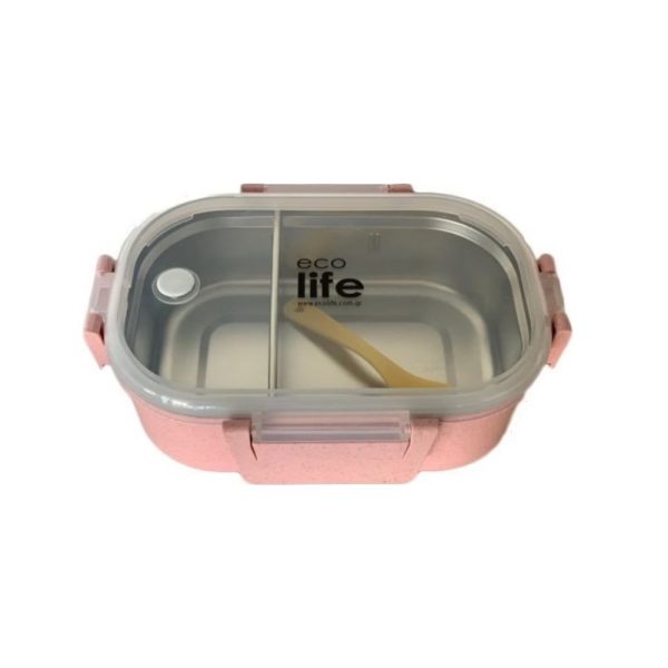 Φαγητοδοχείο με inox εσωτερικό & χώρισμα 900ml. light pink  -  Eco Life - Image 2