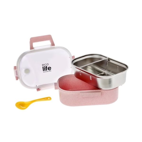 Φαγητοδοχείο με inox εσωτερικό & χώρισμα 900ml. light pink  -  Eco Life - Image 3