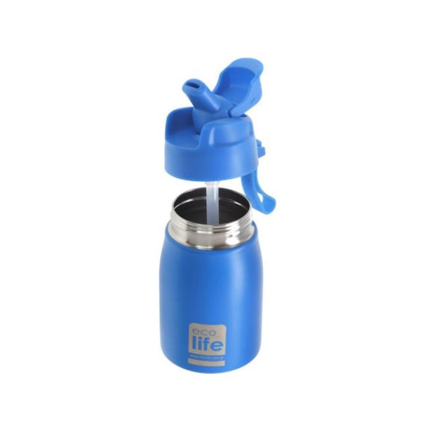 Παγούρι Ανοξείδωτο 400ml. Παιδικό Μπλε Με Καλαμάκι - Eco Life - Image 3