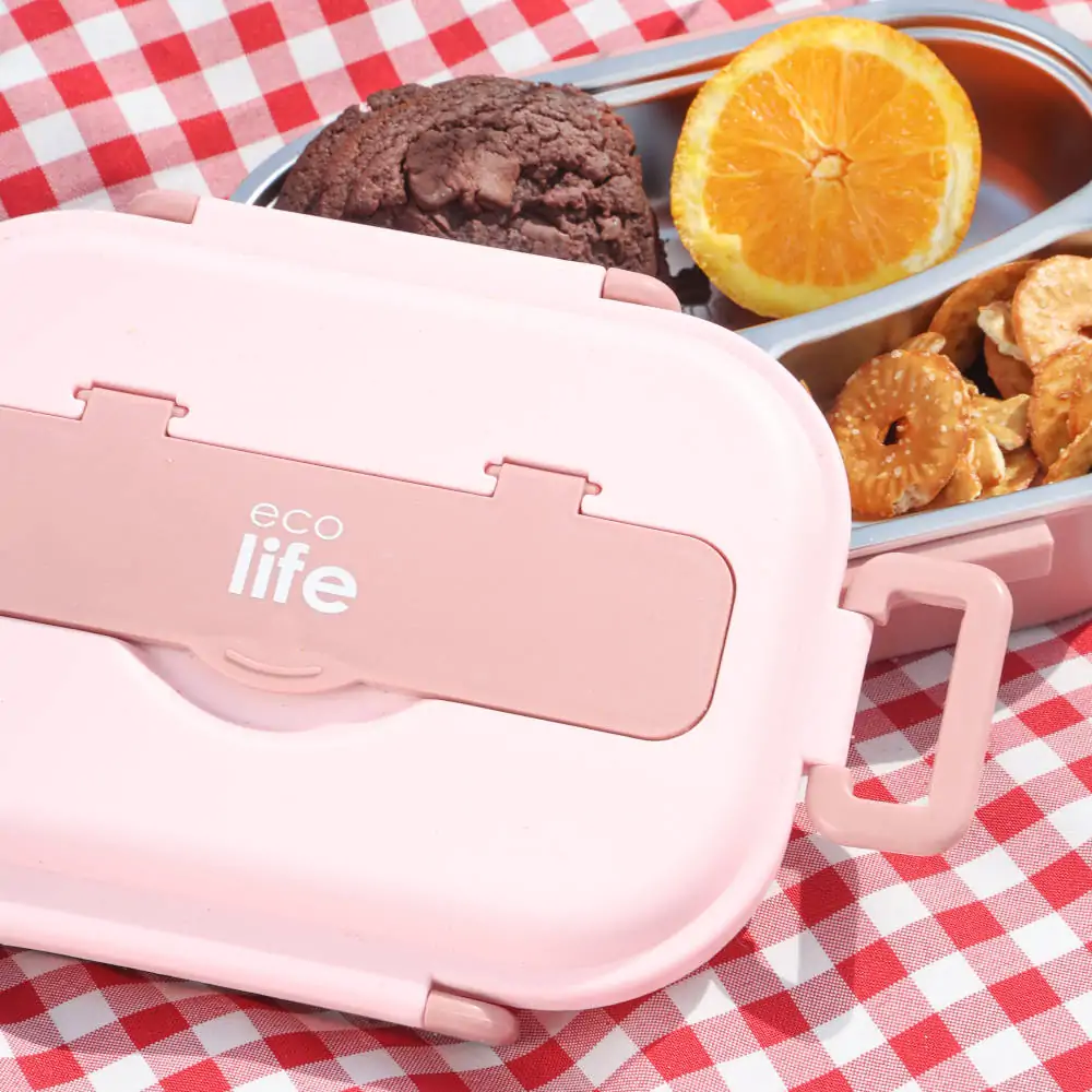 Φαγητοδοχείο με inox εσωτερικό & χωρίσματα 1lt. pink - Eco Life - Image 5