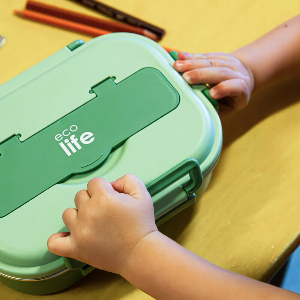 Φαγητοδοχείο με inox εσωτερικό & χωρίσματα 1lt. green - Eco Life - Image 4