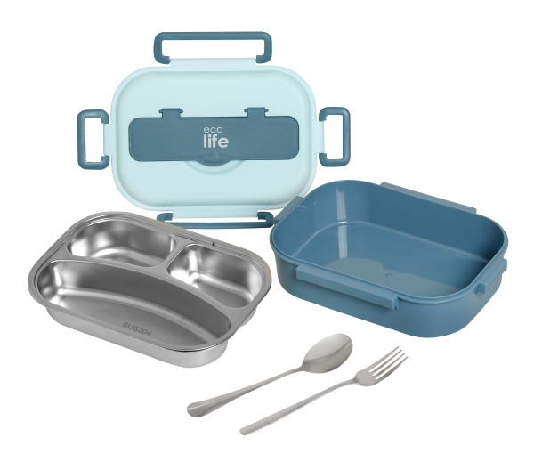 Φαγητοδοχείο με inox εσωτερικό & χωρίσματα 1lt. blue - Eco Life - Image 3