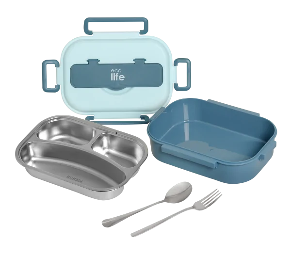 Φαγητοδοχείο με inox εσωτερικό & χωρίσματα 1lt. blue - Eco Life - Image 3