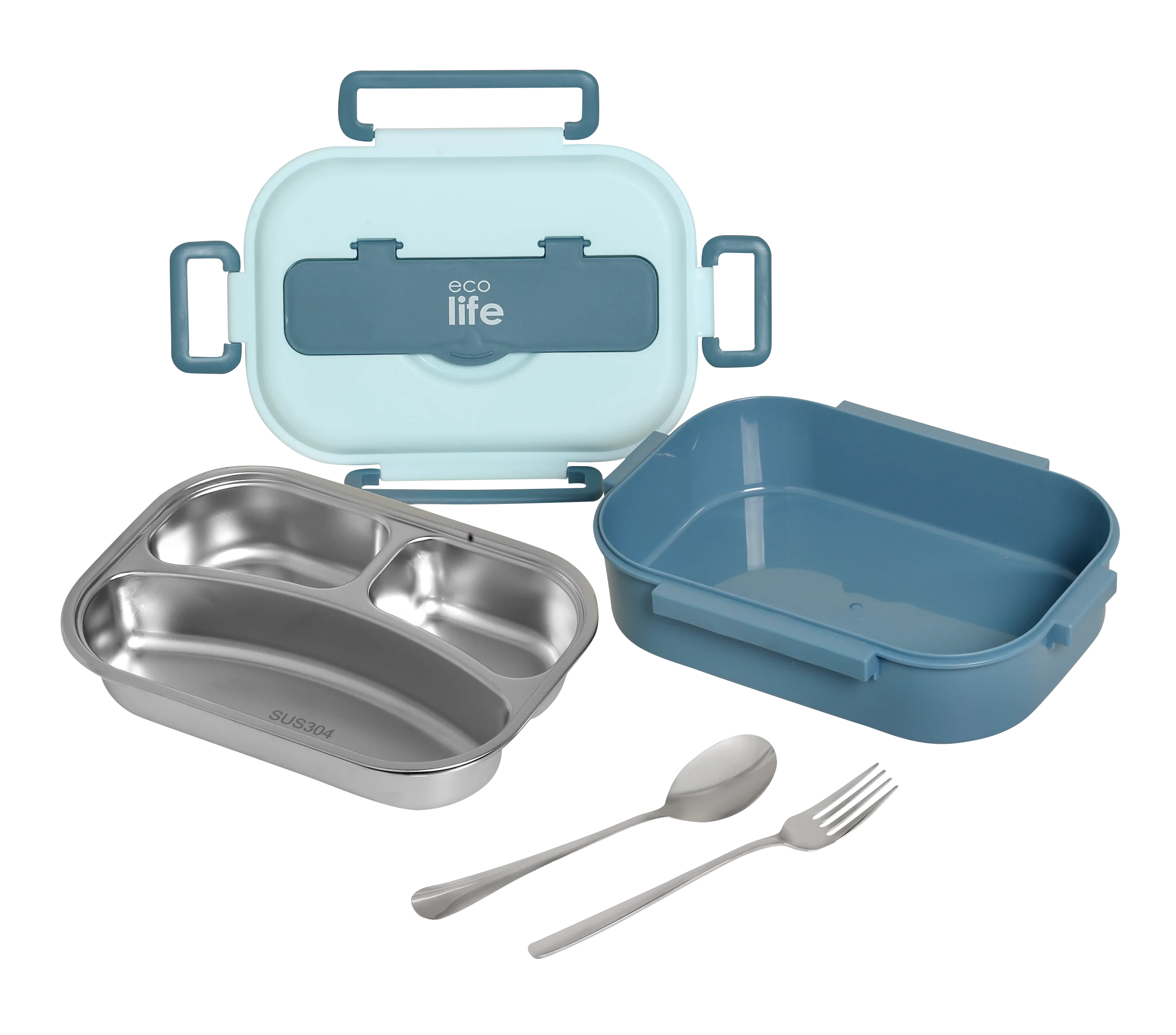 Φαγητοδοχείο με inox εσωτερικό & χωρίσματα 1lt. blue - Eco Life - Image 3