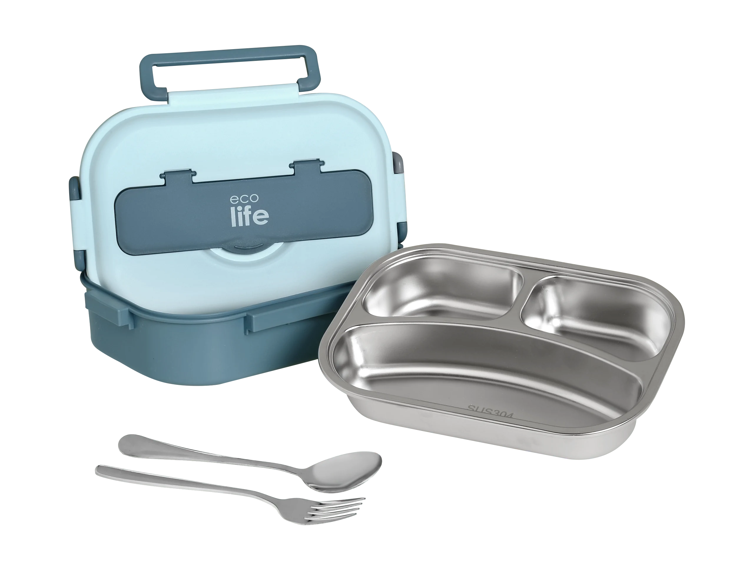 Φαγητοδοχείο με inox εσωτερικό & χωρίσματα 1lt. blue - Eco Life - Image 2