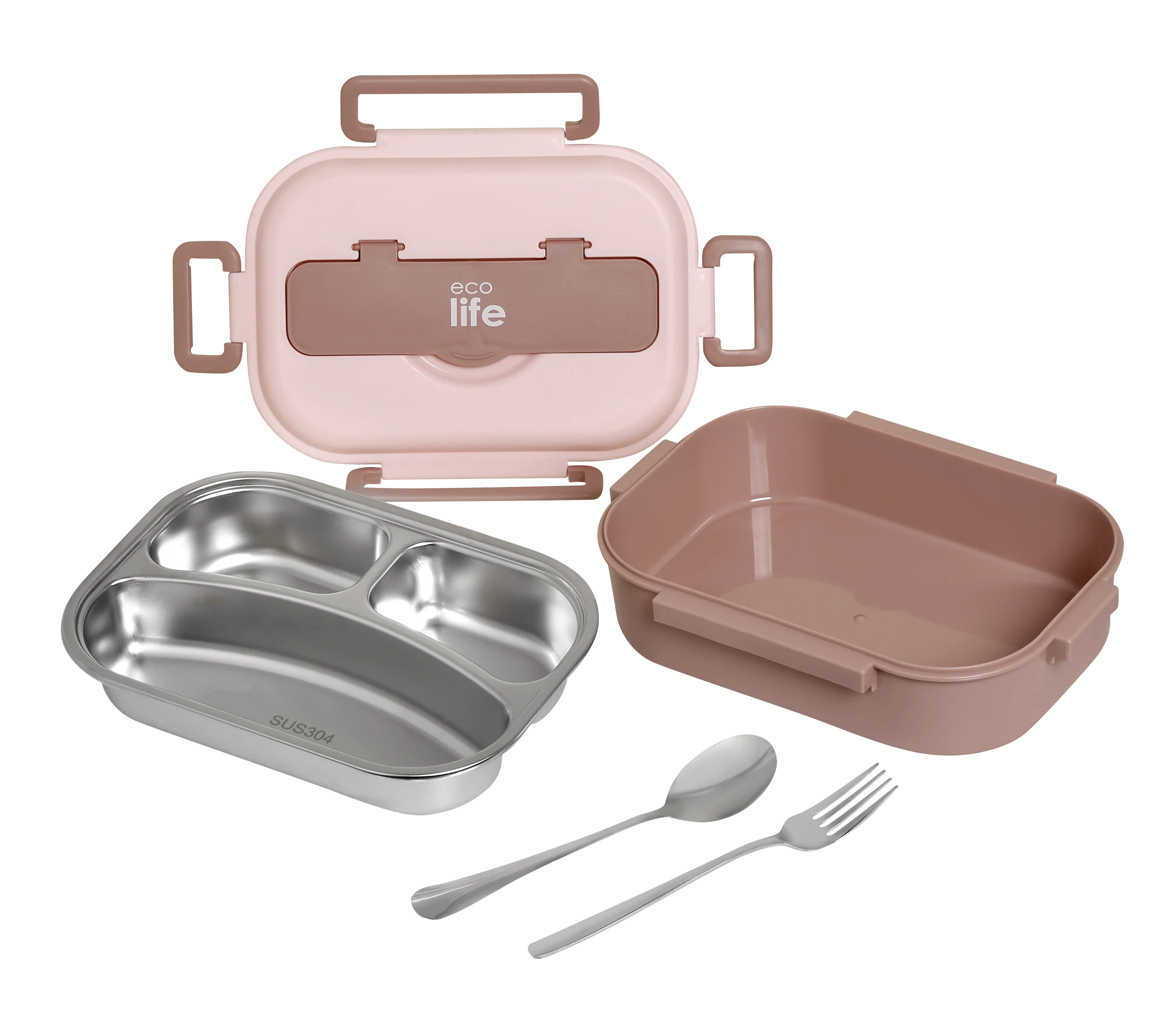 Φαγητοδοχείο με inox εσωτερικό & χωρίσματα 1lt. pink - Eco Life - Image 3