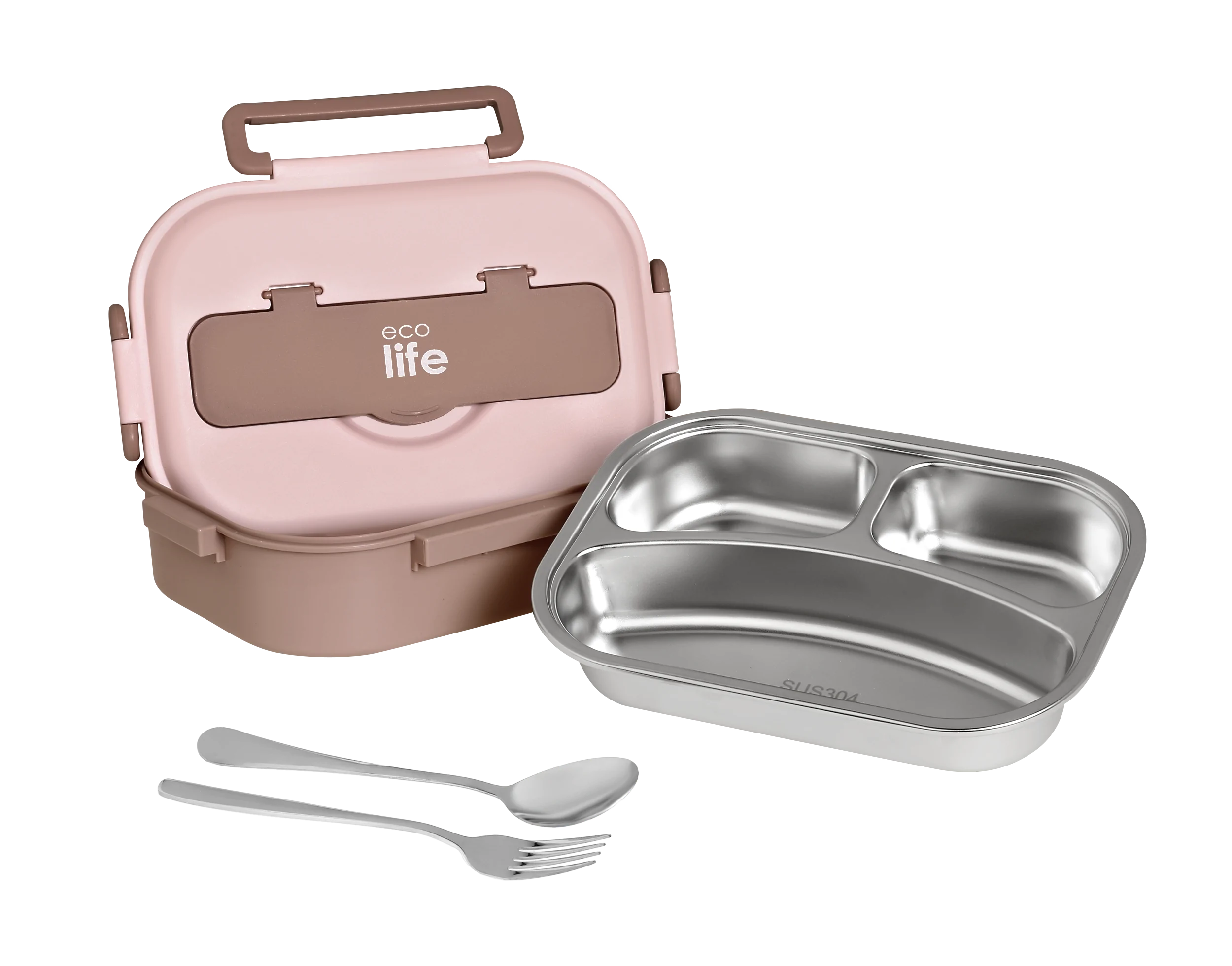 Φαγητοδοχείο με inox εσωτερικό & χωρίσματα 1lt. pink - Eco Life - Image 2