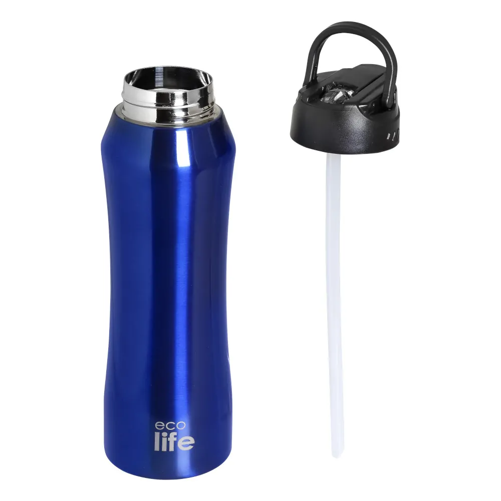 Μπουκάλι thermos 550ml. με εσωτερικό καλαμάκι μπλε - Eco Life - Image 3