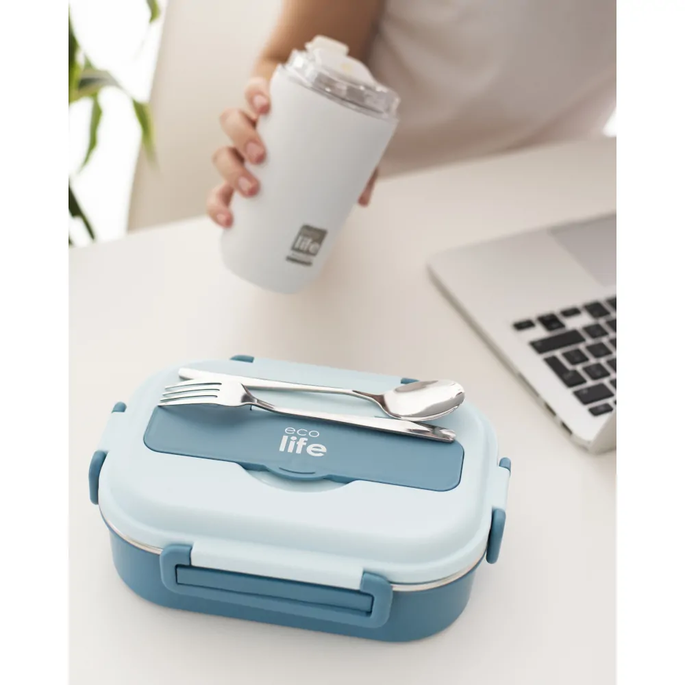 Φαγητοδοχείο με inox εσωτερικό & χωρίσματα 1lt. blue - Eco Life - Image 5