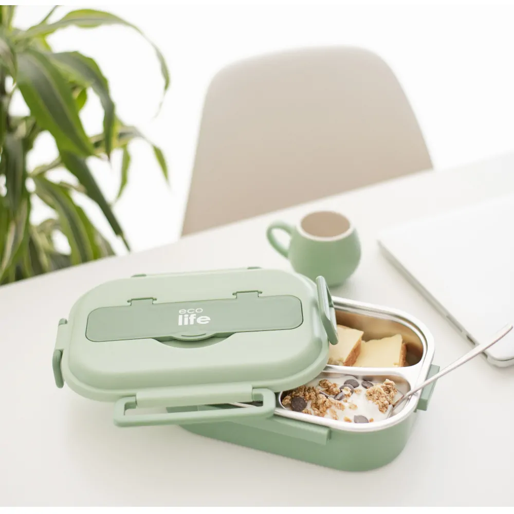 Φαγητοδοχείο με inox εσωτερικό & χωρίσματα 1lt. green - Eco Life - Image 3