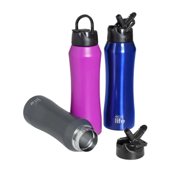 Μπουκάλι thermos 550ml. με εσωτερικό καλαμάκι φούξια - Eco Life - Image 4